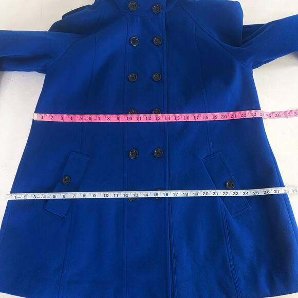 Royal Blue Double Breasted High Funnel Neck Oversized Pea Coat Sz XL - Picture 6 of 9
